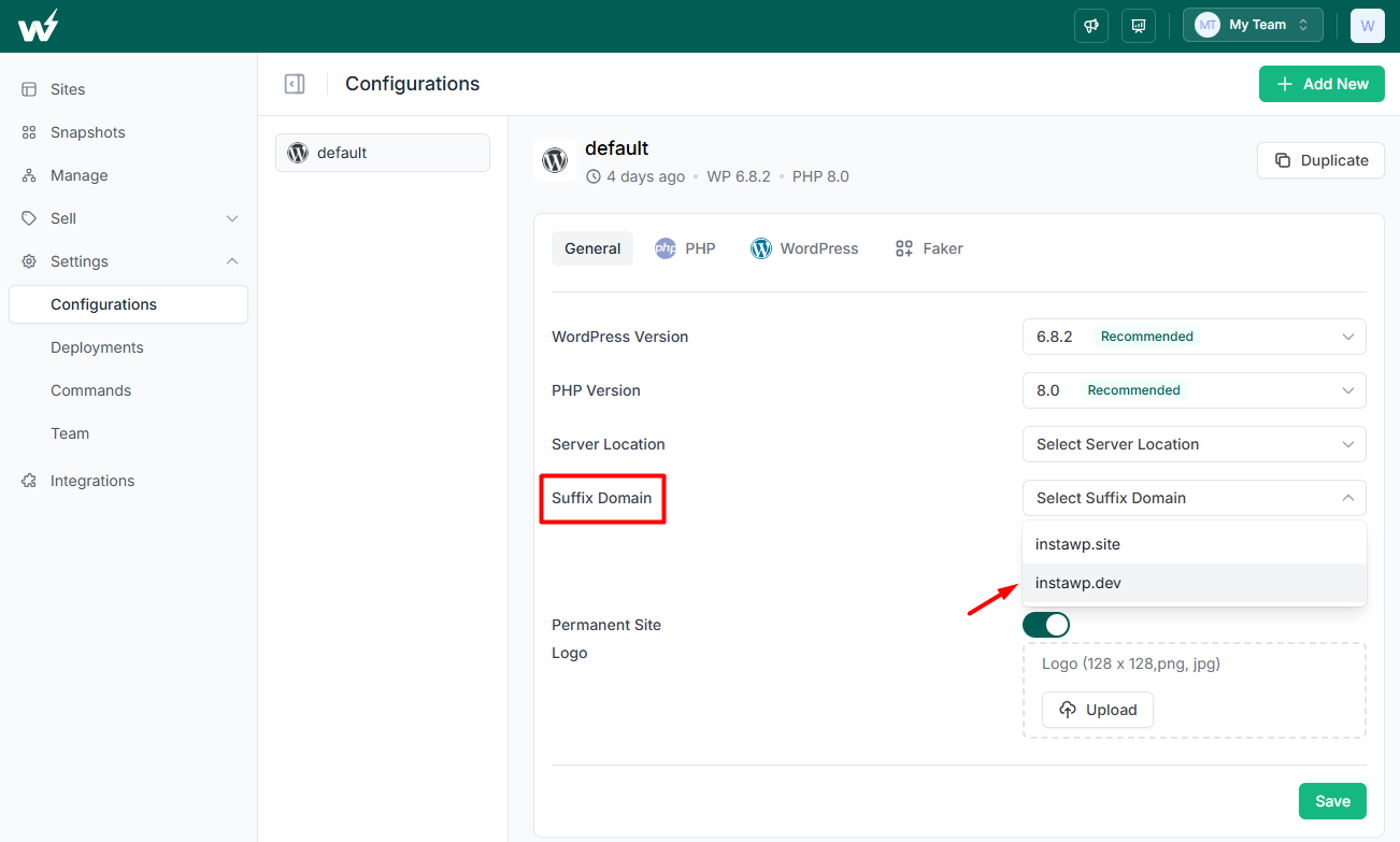 Suffix Domain Selection in Configuration