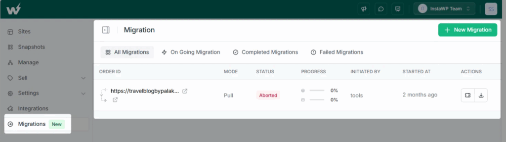InstaWP Migration Dashboard 