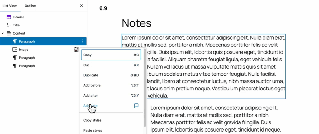 Notes Feature in WordPress 6.9