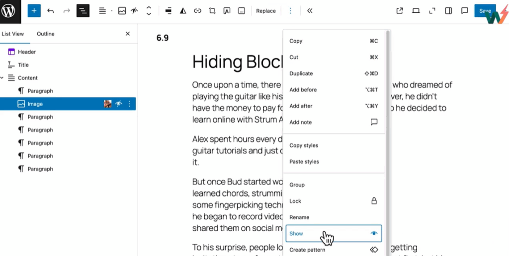 Hide Block Feature in WordPress 6.9