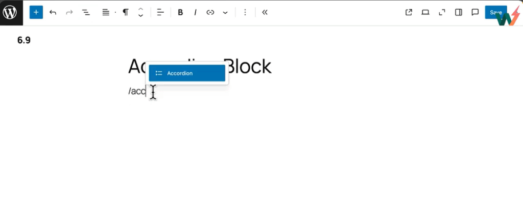 Accordion block feature in WordPress 6.9