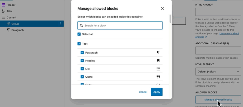 Allowed block feature on WordPress 6.9