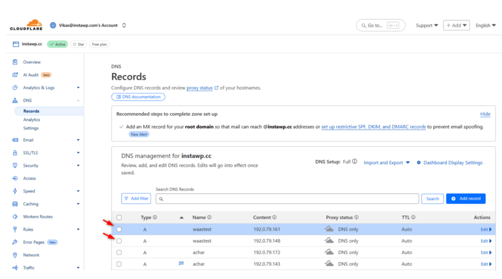 Copy A records to map domain for WaaS sites
