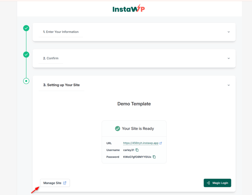 Click on Manage Site to map domain for WaaS sites