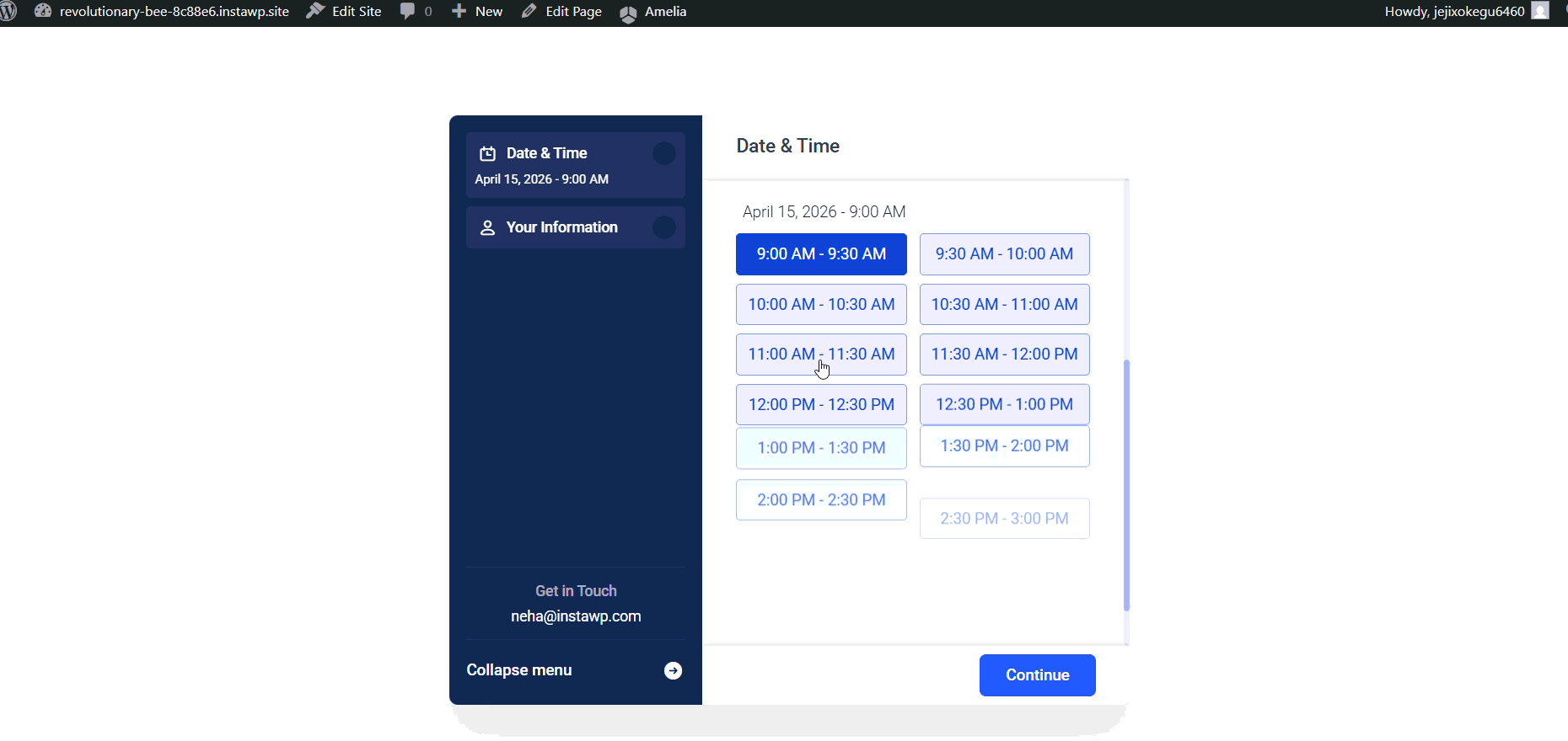 Test the form to Create a Booking System in WordPress