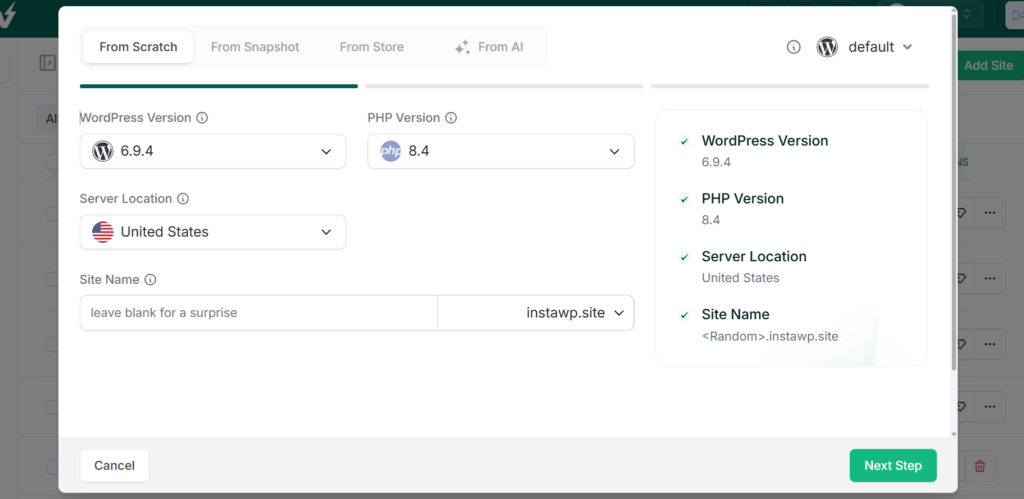 Build a site on InstaWP to Create a Booking System in WordPress