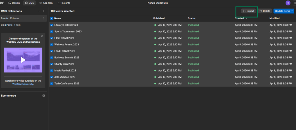 Export Webflow data to Migrate From Webflow to WordPress