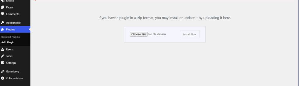 WordPress admin Plugins Add New Upload Plugin screen used to install the MCP Adapter ZIP