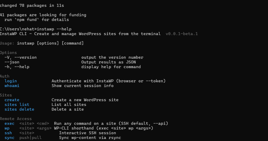 Confirming the working of InstaWP CLI to vibe code a website.