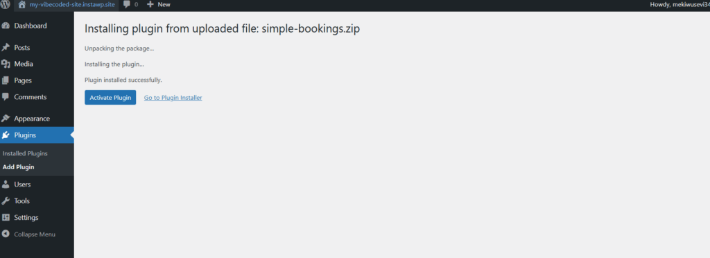 Activate the plugin to vibe code a website
