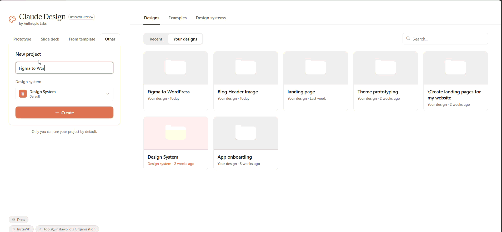 Claude Design generating the first WordPress page draft from the Figma-derived design system