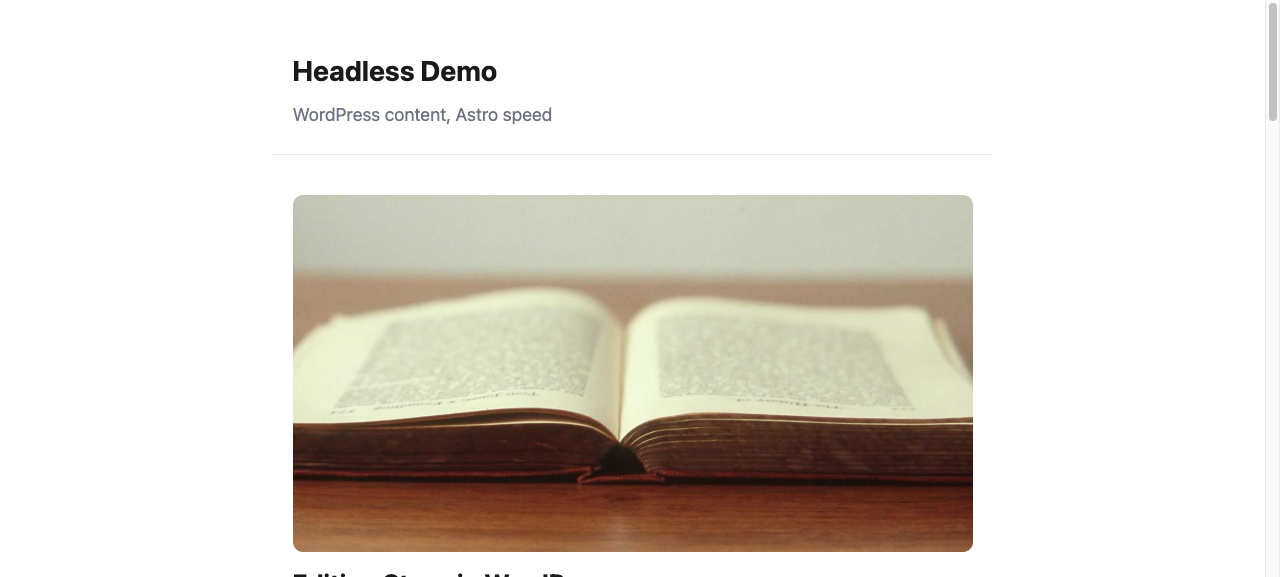 The deployed Astro blog home page rendering WordPress posts with featured images