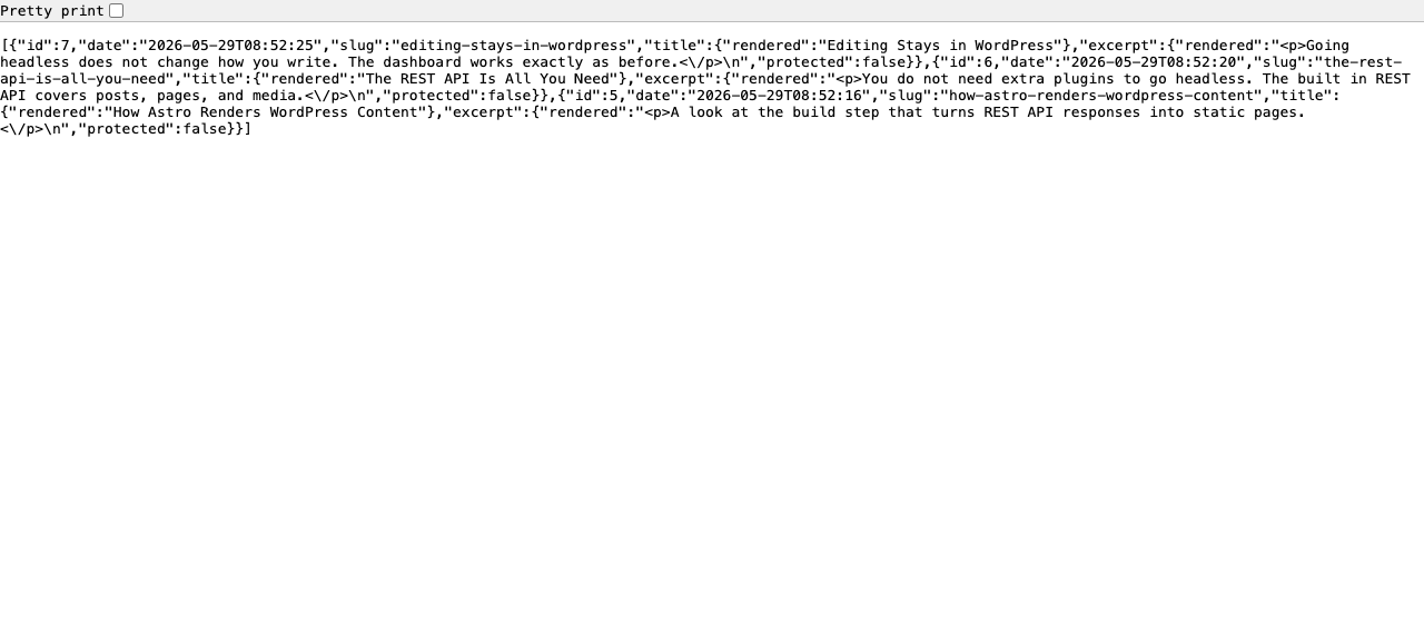 The WordPress REST API returning recent posts as JSON