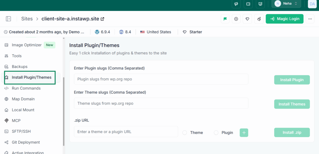 Install plugin/theme in bulk on InstaWP to make a website mobile friendly.