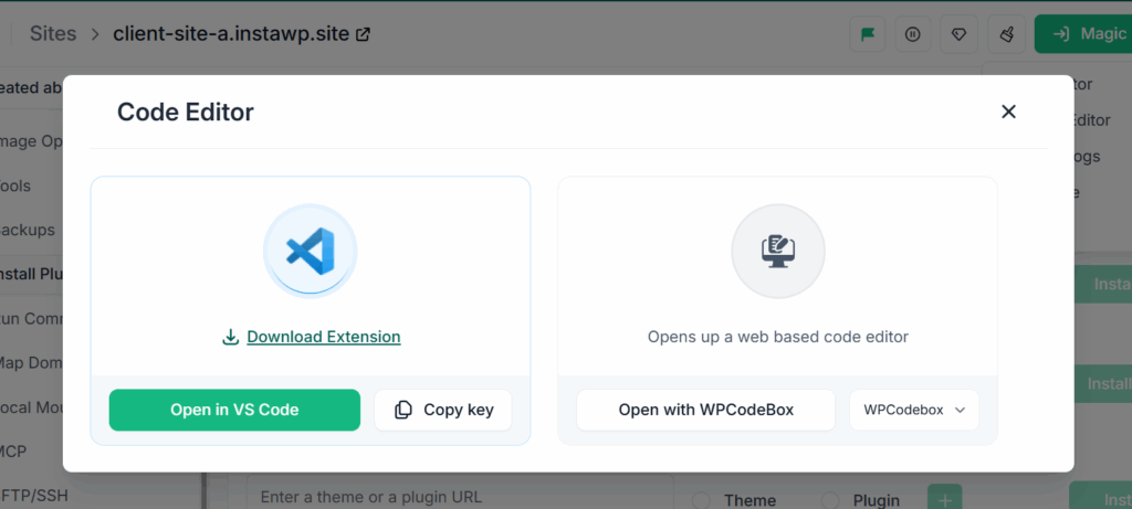 Code Editor of InstaWP to make a website mobile friendly.