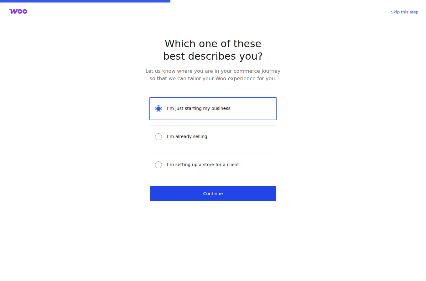 Entering basic store details in the WooCommerce setup wizard