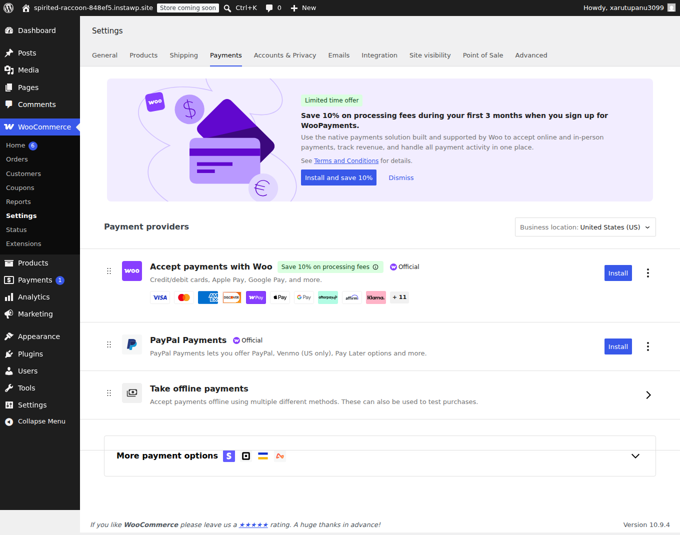 Configuring WooCommerce payment, shipping, and tax settings