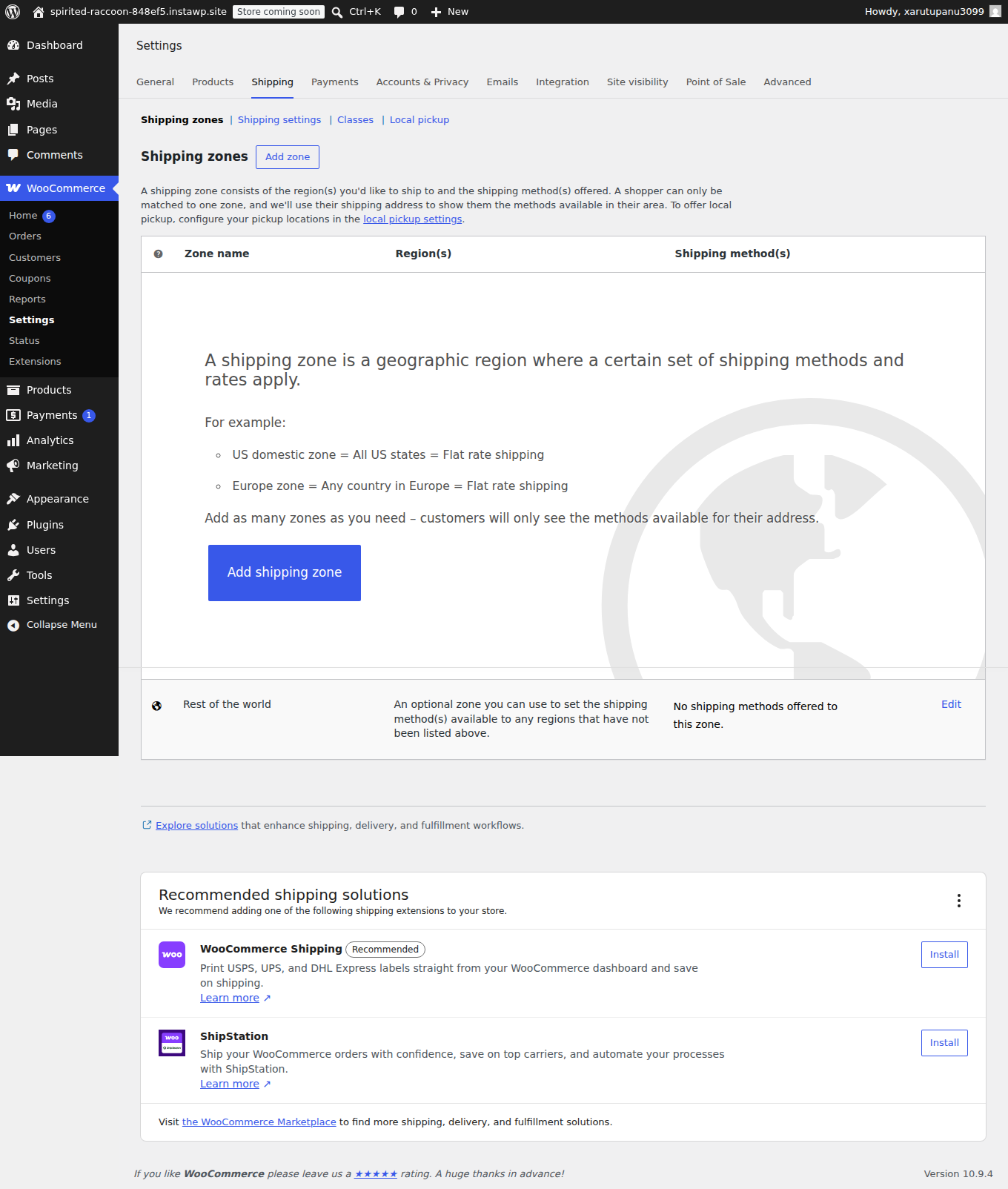 Configuring WooCommerce shipping zones and rates