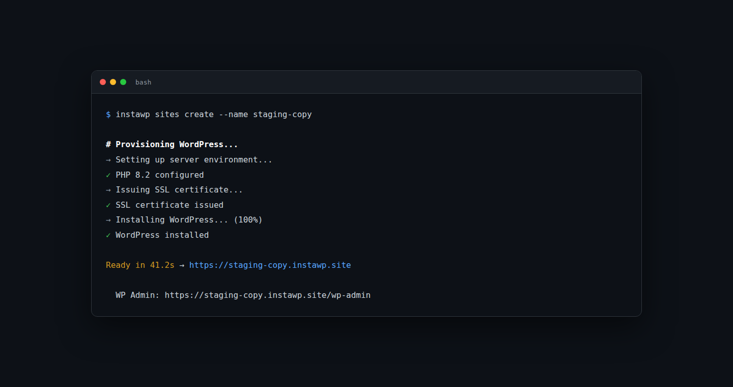 Creating a WordPress staging site in InstaWP