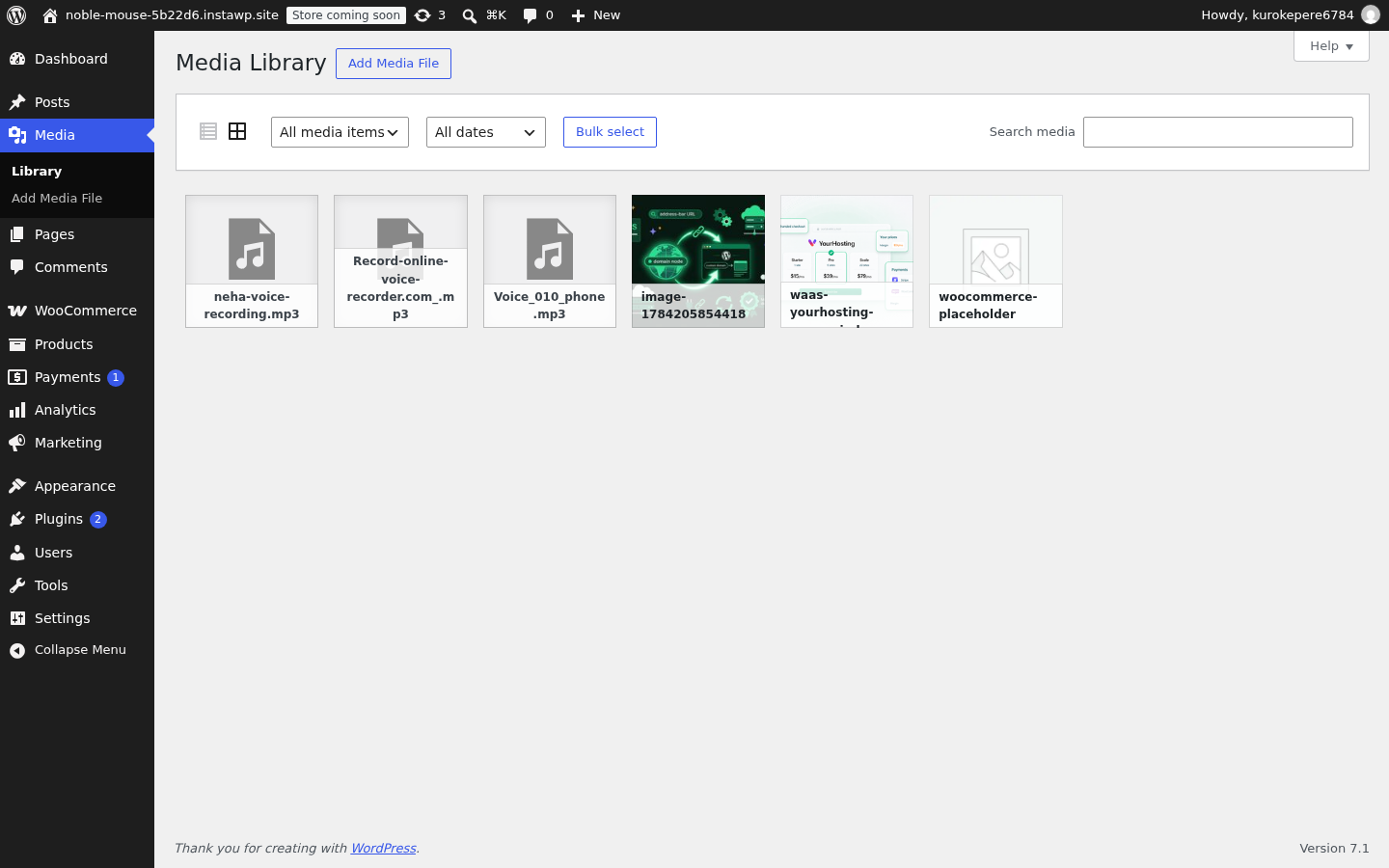 WordPress 7.1 Media Library in grid view, where infinite scrolling now loads more attachments as you scroll instead of paging through them