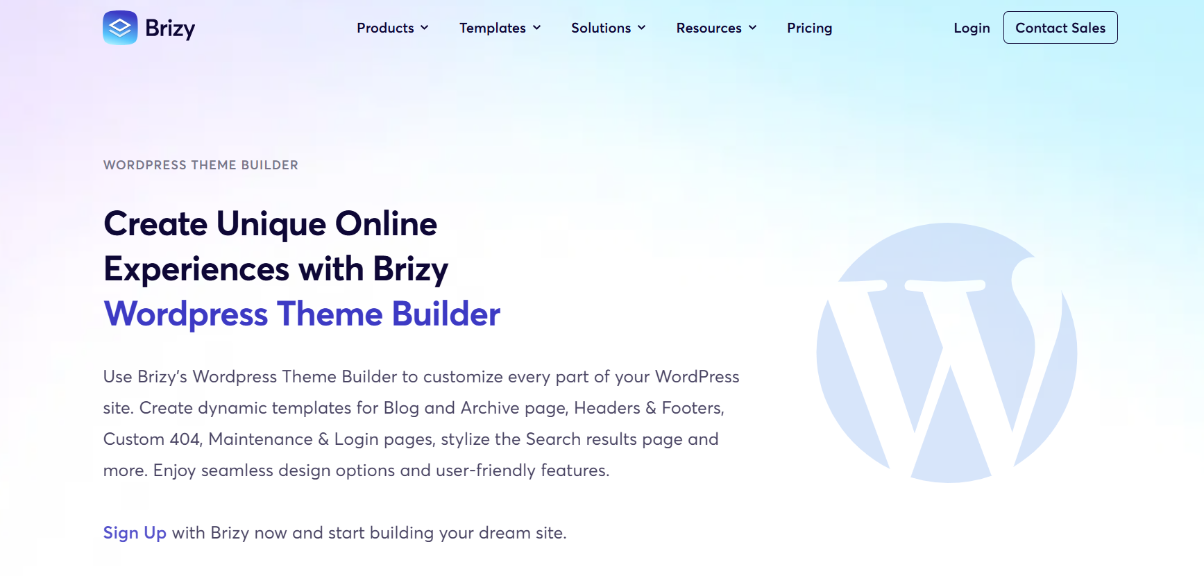Homepage screenshot of best WordPress theme builder – Brizy WordPress Theme Builder