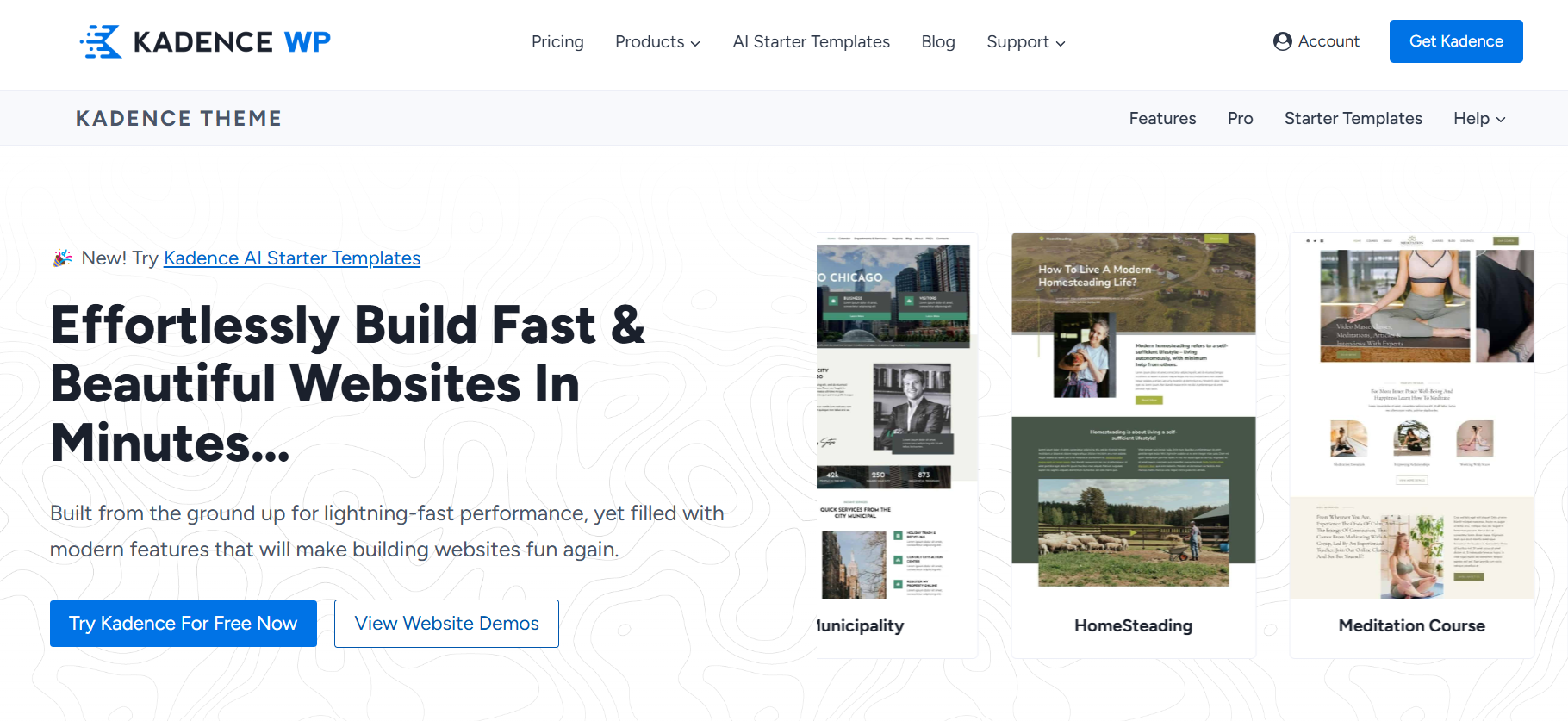 Homepage screenshot of best WordPress theme builder – Kadence Theme Builder.