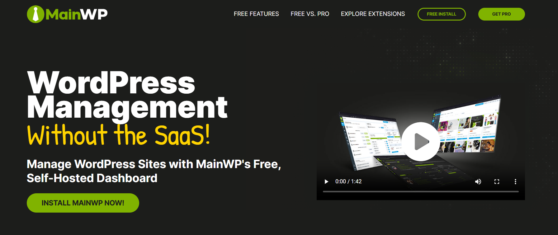 Main WP WordPress site monitoring service homepage 