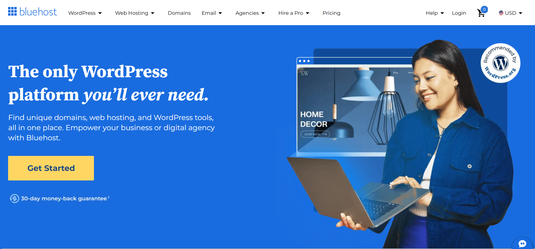 Bluehost- an affordable Cloudways alternative offering managed WordPress hosting