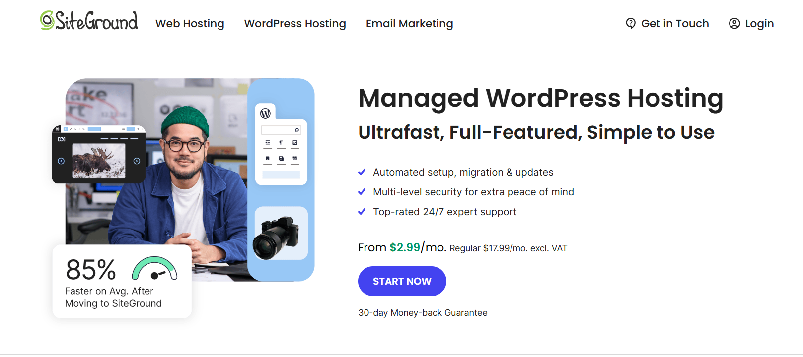 SiteGround WordPress Managed Hosting provider as InMotion alternative 