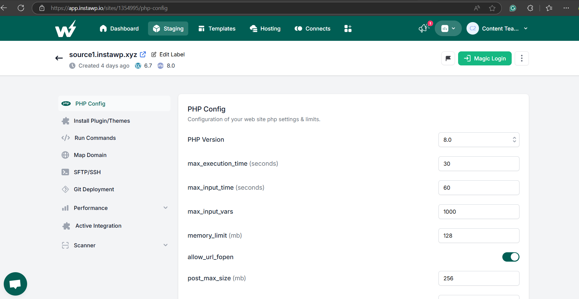 Increase PHP Memory Limit in InstaWP to fix Error Establishing a Database Connection