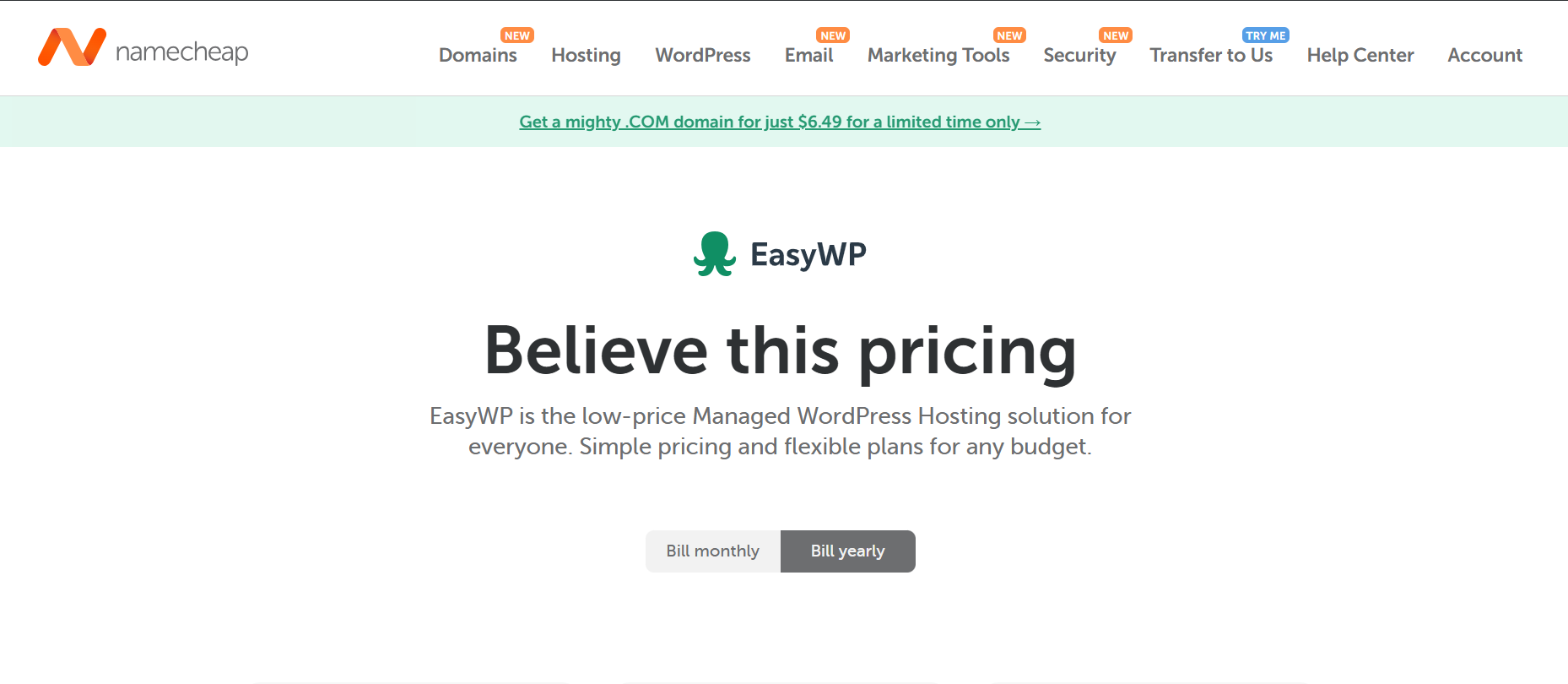 The NameCheap ( EasyWP) website