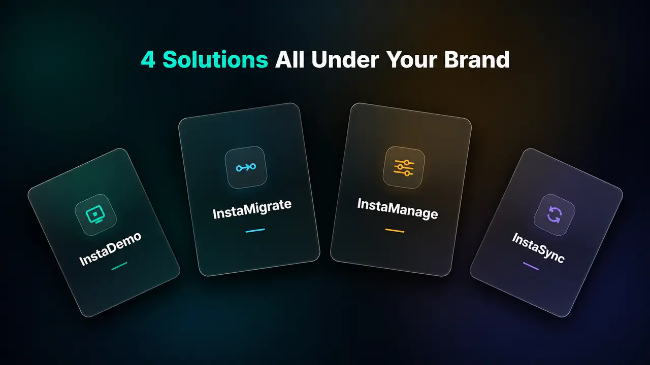 Four solutions all under your brand: InstaDemo, InstaMigrate, InstaManage and InstaSync