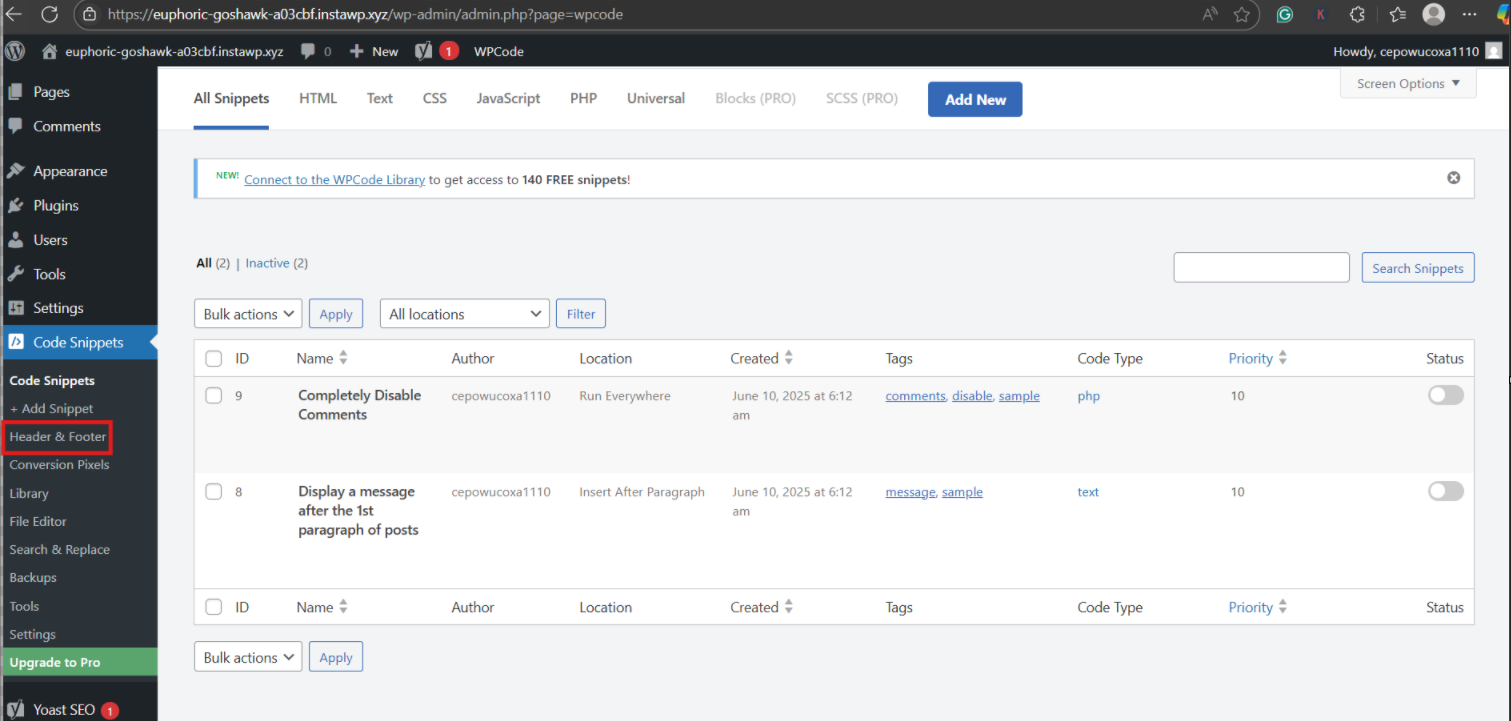 Step-by-Step: How to Insert Google AdSense Code into WordPress Using WPCode, screenshot from the guide How to Add AdSense Code in WordPress (step 2 of 3)
