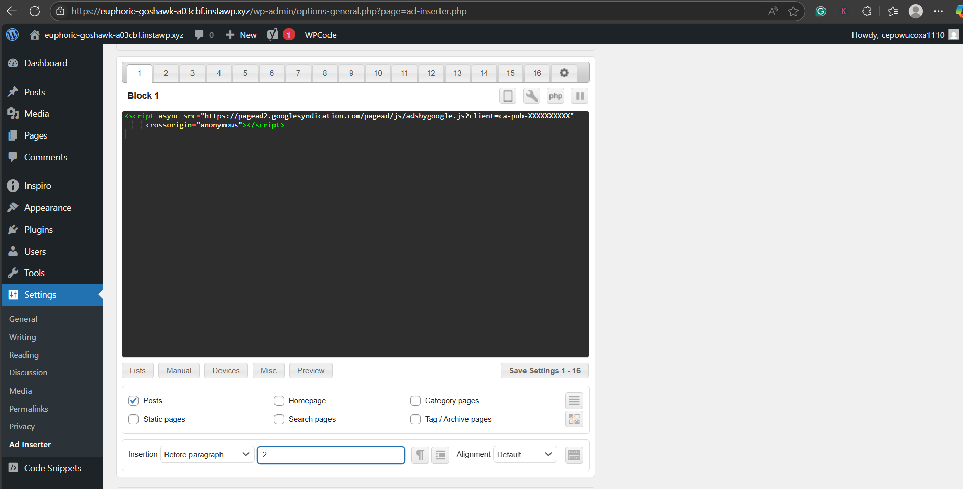 Step 3: Paste Your AdSense Code, step from the guide How to Add AdSense Code in WordPress