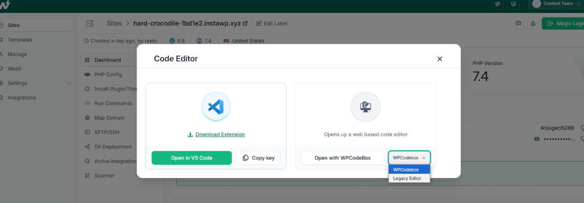 Method 1: Use InstaWP’s Code Editor to Add Custom Code in WordPress (screenshot 2)