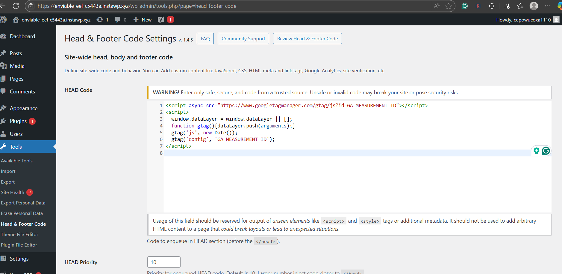 Method 2: Using a Code Snippet Plugin (screenshot 6)