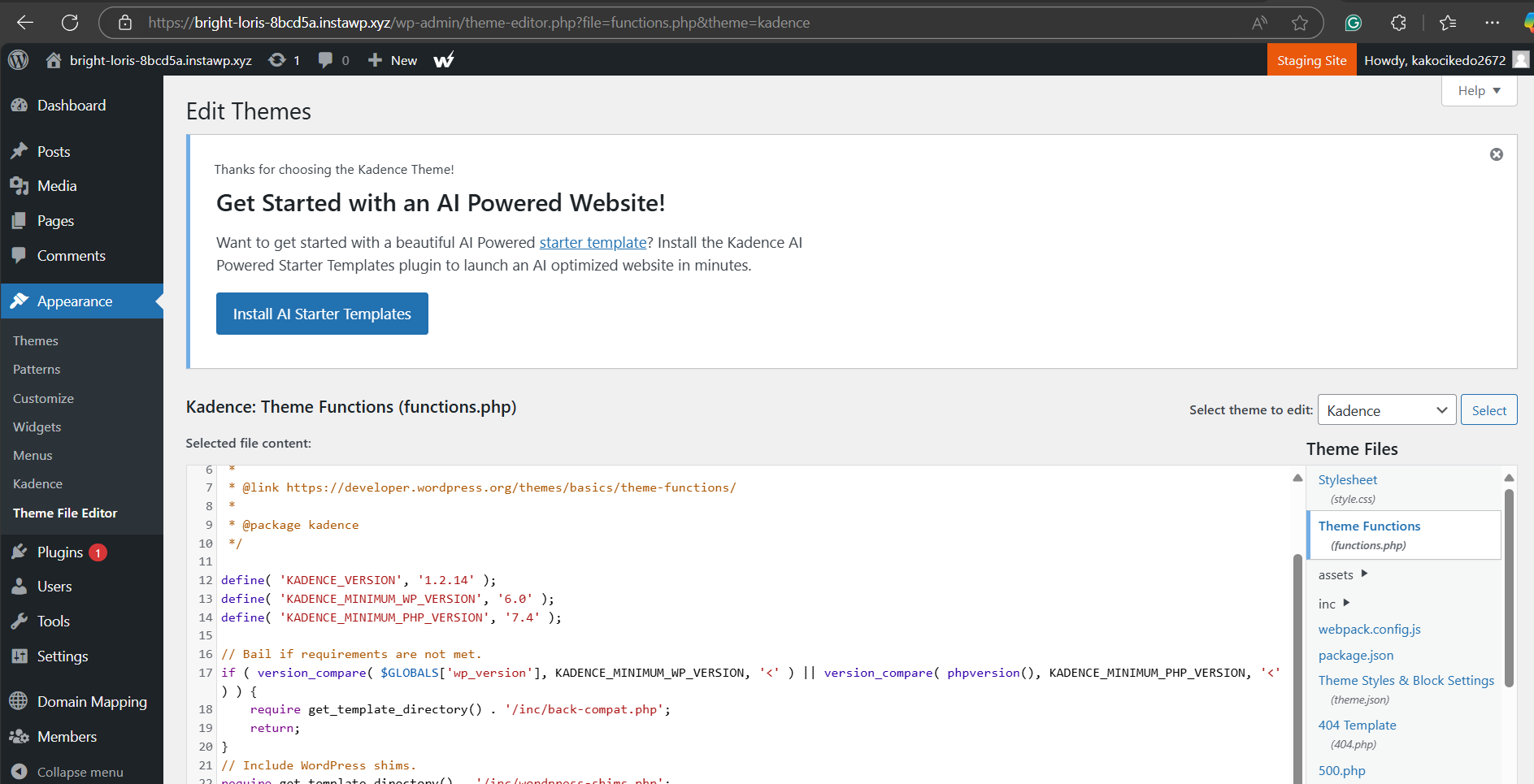 Access your theme files via Appearance > Theme File Editor.