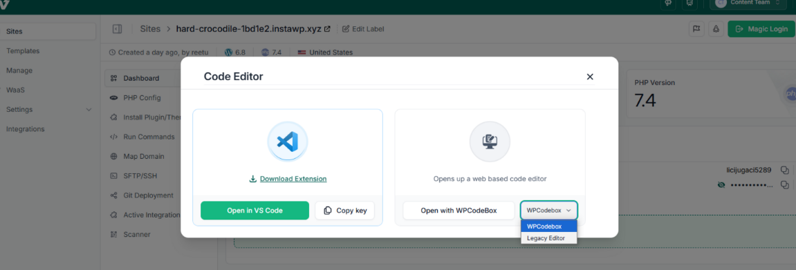 2. InstaWP, screenshot from the guide How to Build a WordPress Plugin Using AI