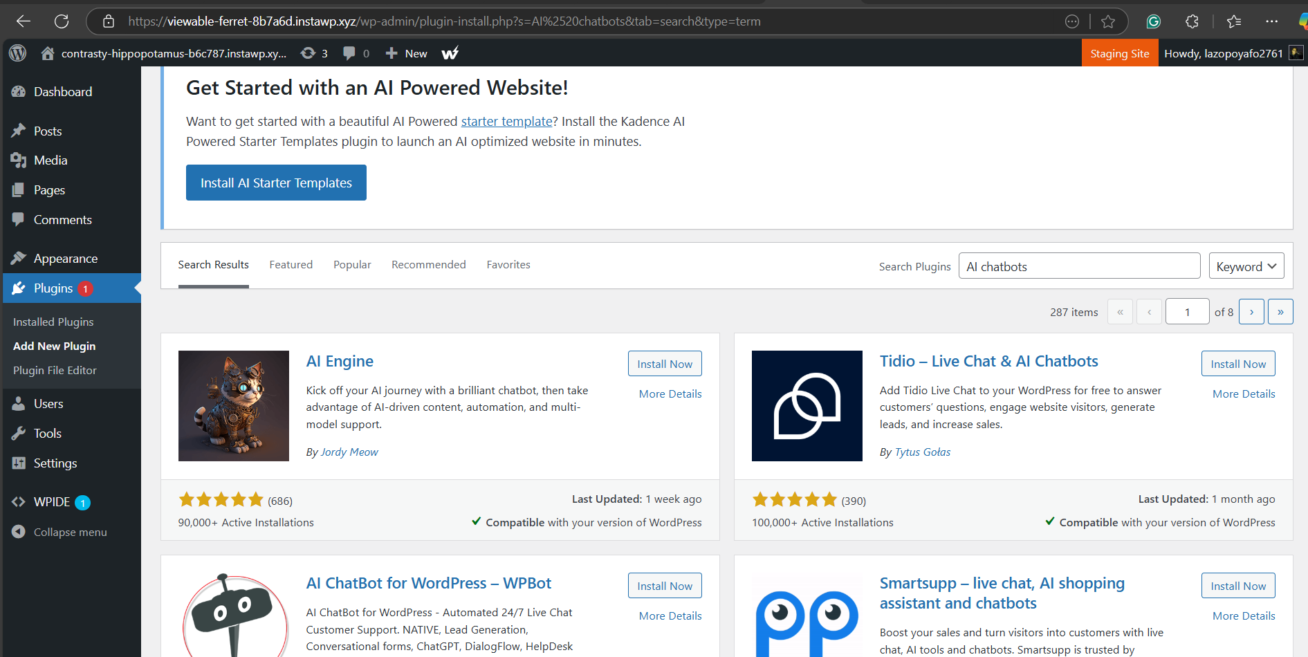 Use the search bar in the top right corner to find relevant plugins