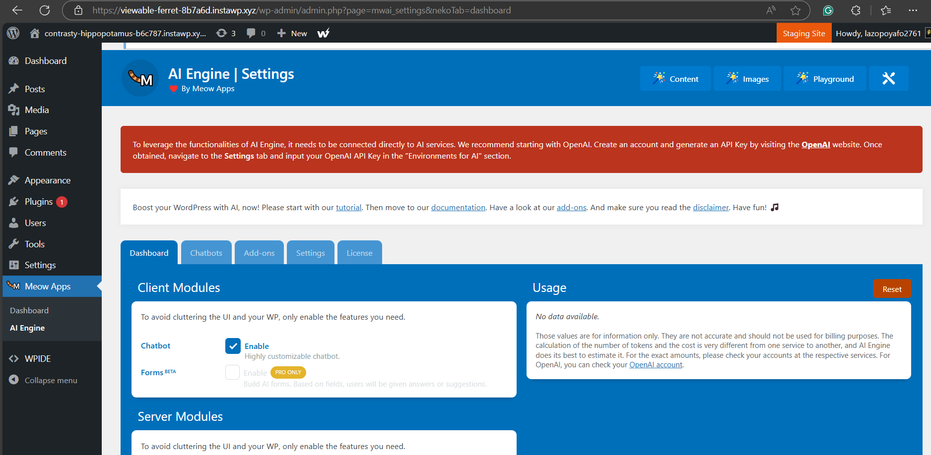 Connect your chabot plugin to an AI platform to build an AT chabot for WordPress.