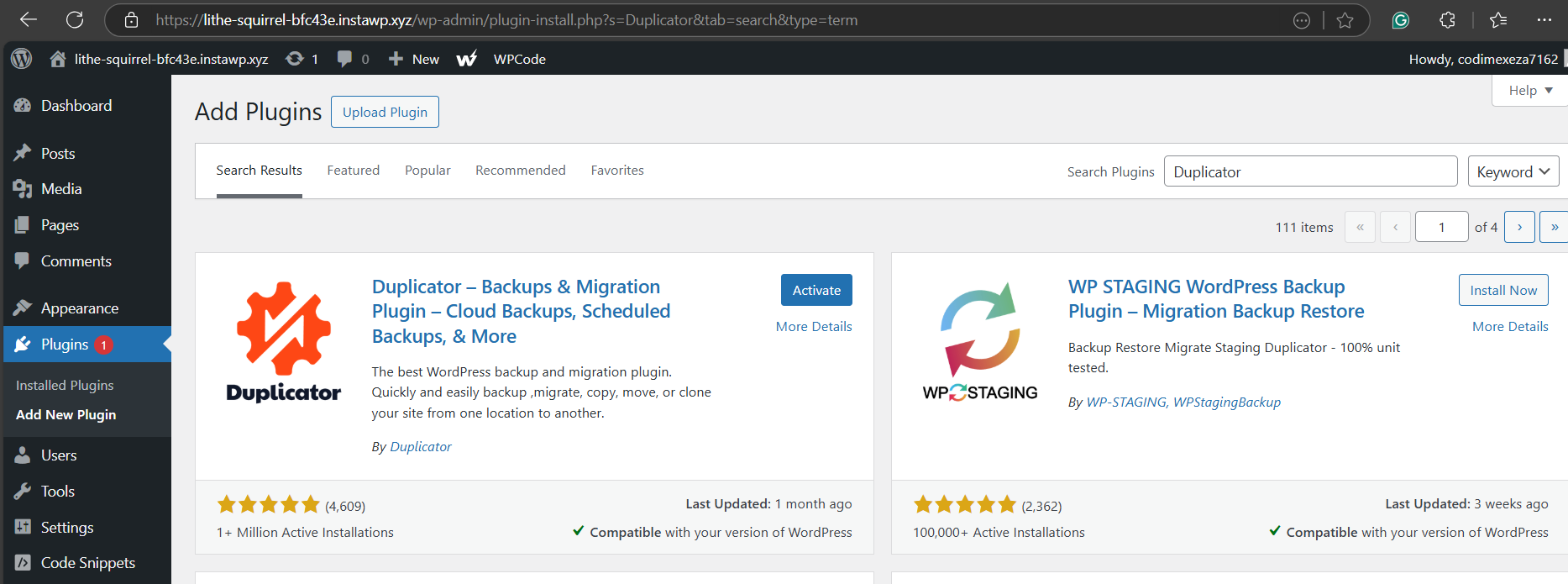 Activati Duplicator plugin on WordPress site to clone a WordPress site automatically.