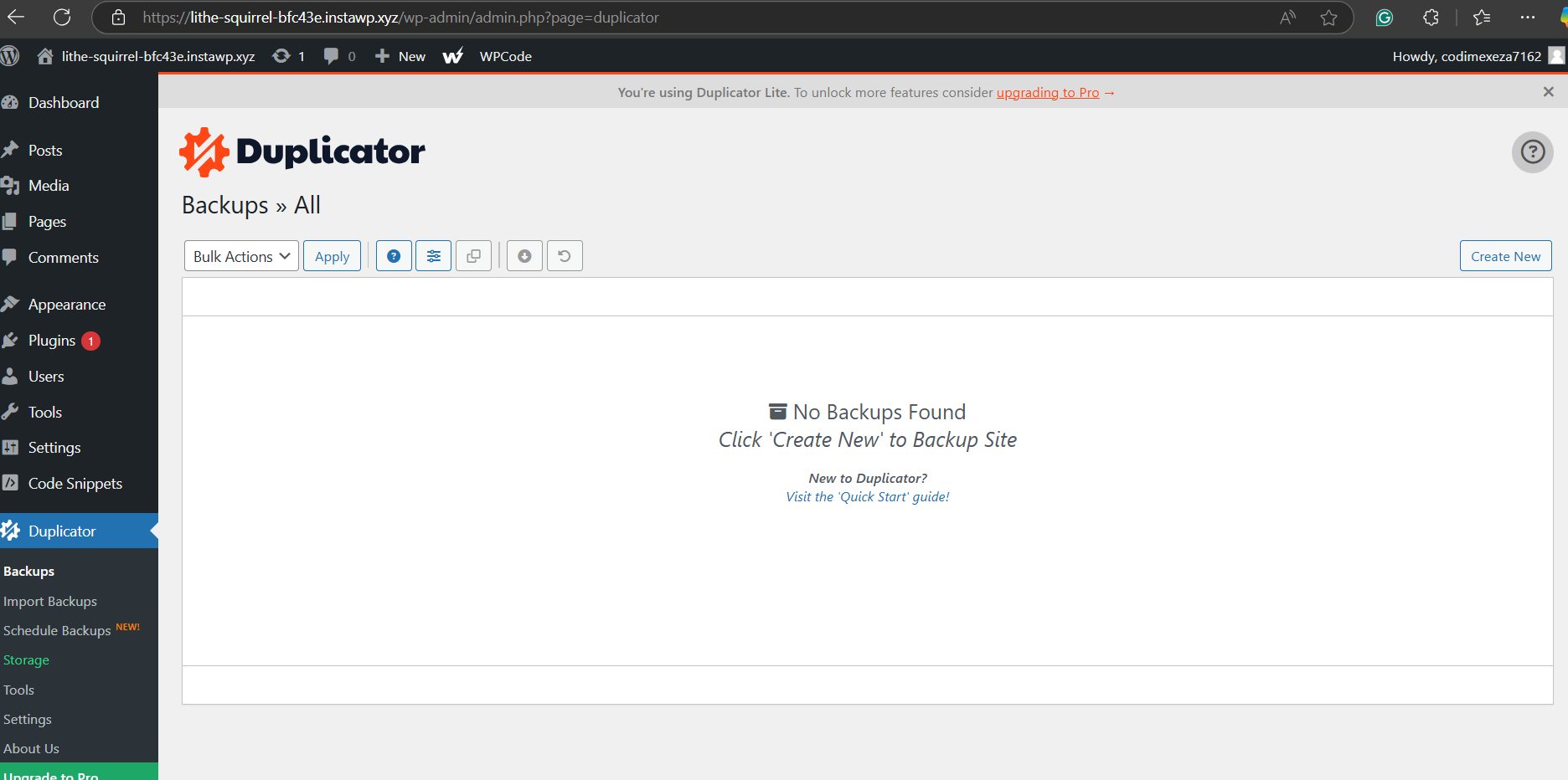 Create a new backup package on Duplicator to clone a WordPress site.