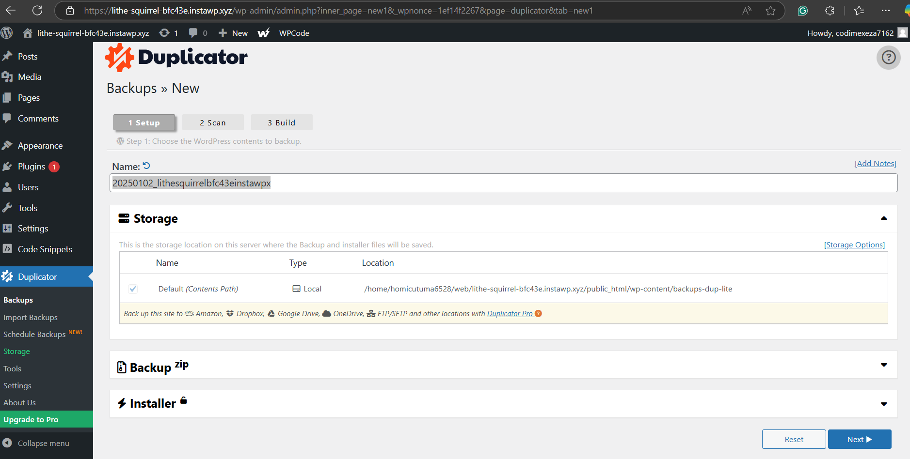 Click Next to proceed to clone a WordPress site.