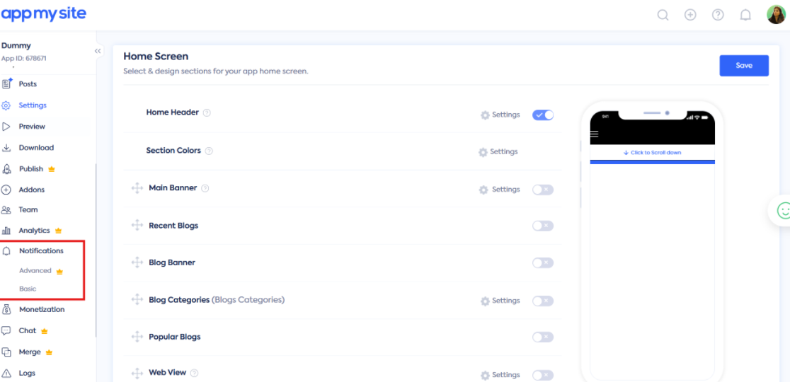 Customize the push notifications