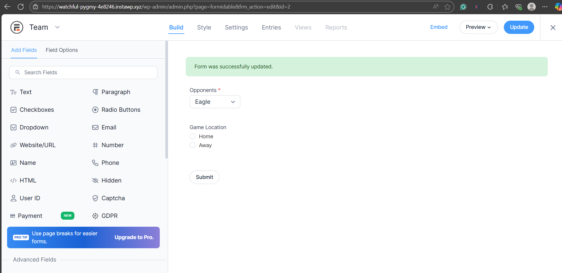 4. Build a Form-Based Interface, screenshot from the guide How to Create a Web App With WordPress (step 2 of 2)