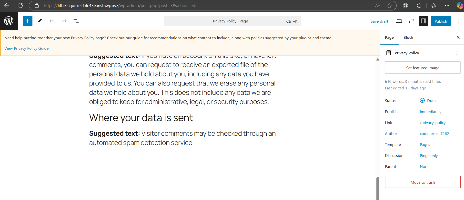 Go to Blocks>Discussion to disable WordPress comments.