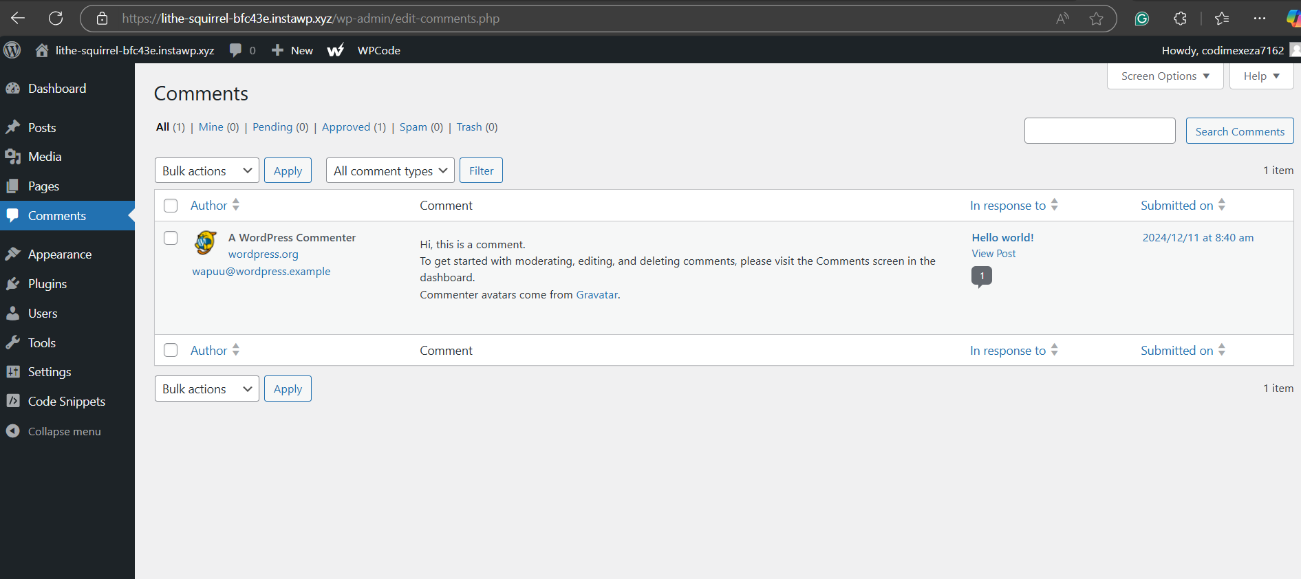 Access WordPress Dashboard to delete comments on WordPress.