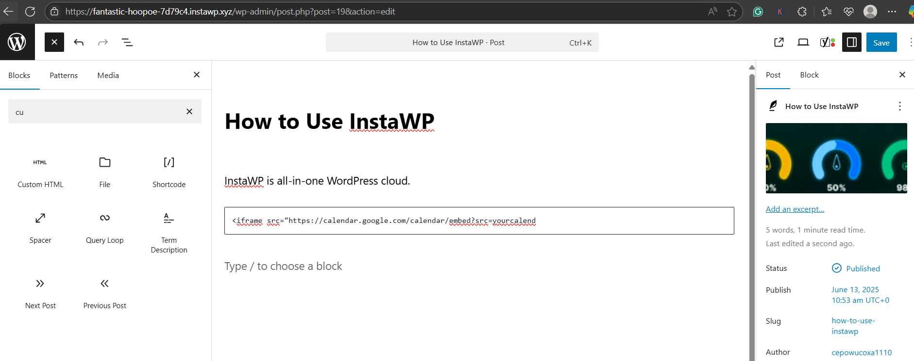 Method 1: How to Embed iframe in WordPress Using HTML Block