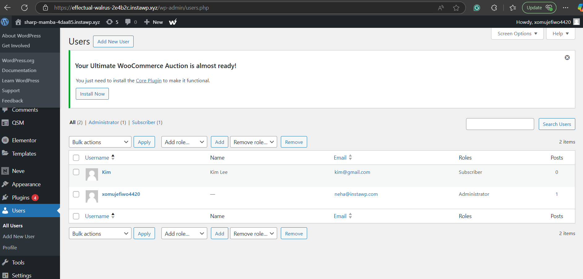 Check the WordPress dashboard under Users for accounts with admin-level access.