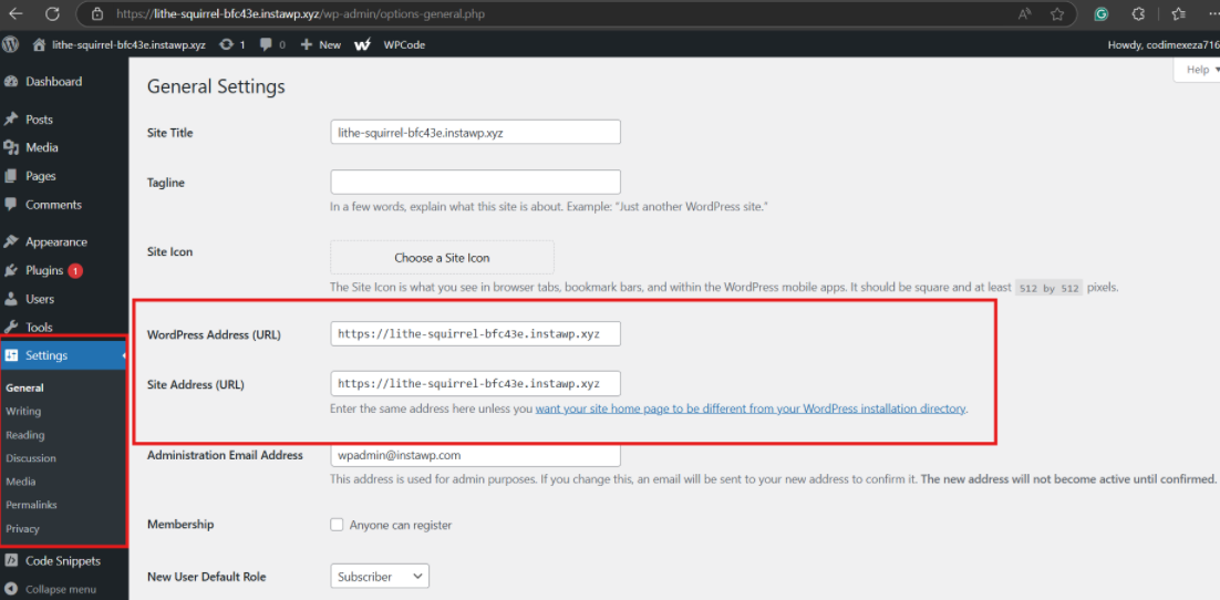Go to Settings > General in the WordPress dashboard and see the WordPress Address (URL) and Site Address (URL) sections to fix the "WordPress Keeps Logging Me Out" error.